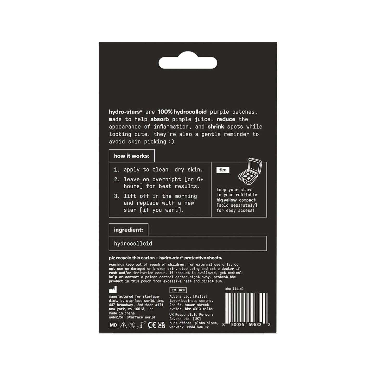 Starface Hydro-Star® Hydrocolloid Pimple Patch, Vegan, Cruelty-Free Skincare (Black, 96 Count)