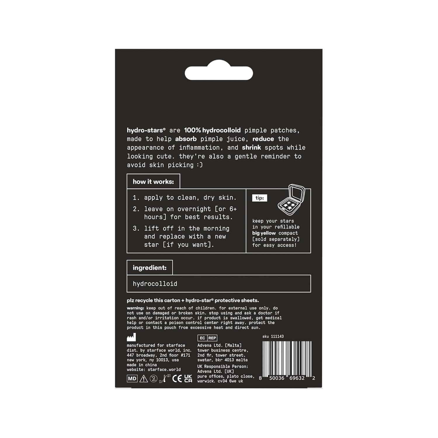 Starface Hydro-Star® Hydrocolloid Pimple Patch, Vegan, Cruelty-Free Skincare (Black, 96 Count)