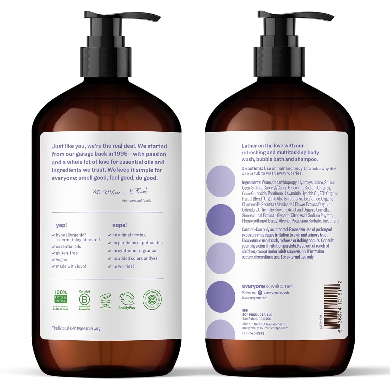 Everyone 3-In-1 Soap, Body Wash, Bubble Bath, Shampoo, 32 Ounce (Pack of 2), Lavender and Aloe, Made with Essential Oils for Men and Women