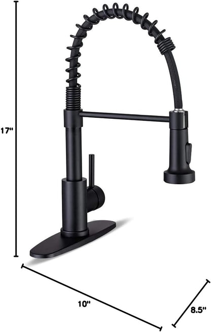 Kitchen Faucets with Pull down Sprayer Commercial Industrial Stainless Steel Single Handle Single Hole Spring Farmhouse RV Sink Faucet, Matte Black Kitchen Faucet for Laundry Utility Room Sink