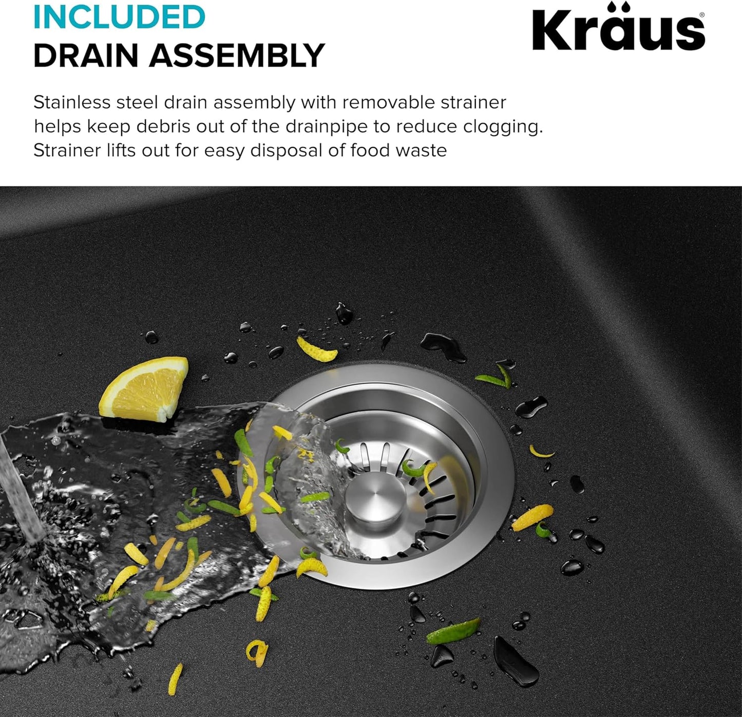 KRAUS Forteza 33-Inch Drop In/Undermount 50/50 Double Bowl Granite Kitchen Sink in Black, KGD-52BLACK